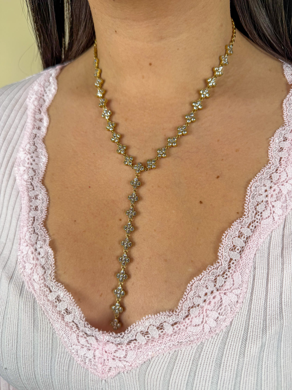 Collier Y Ambre blanc