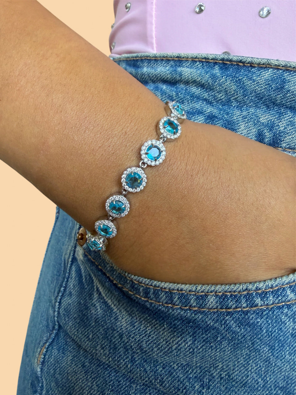 Bracelet Blue Pearl argent
