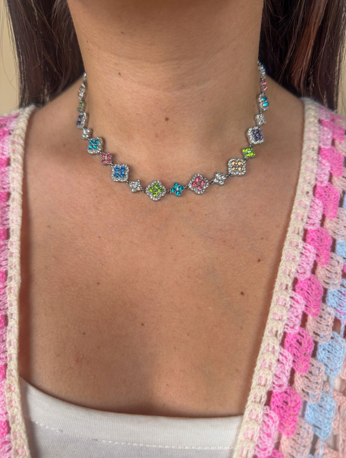 Collier Opéra multicolore argent
