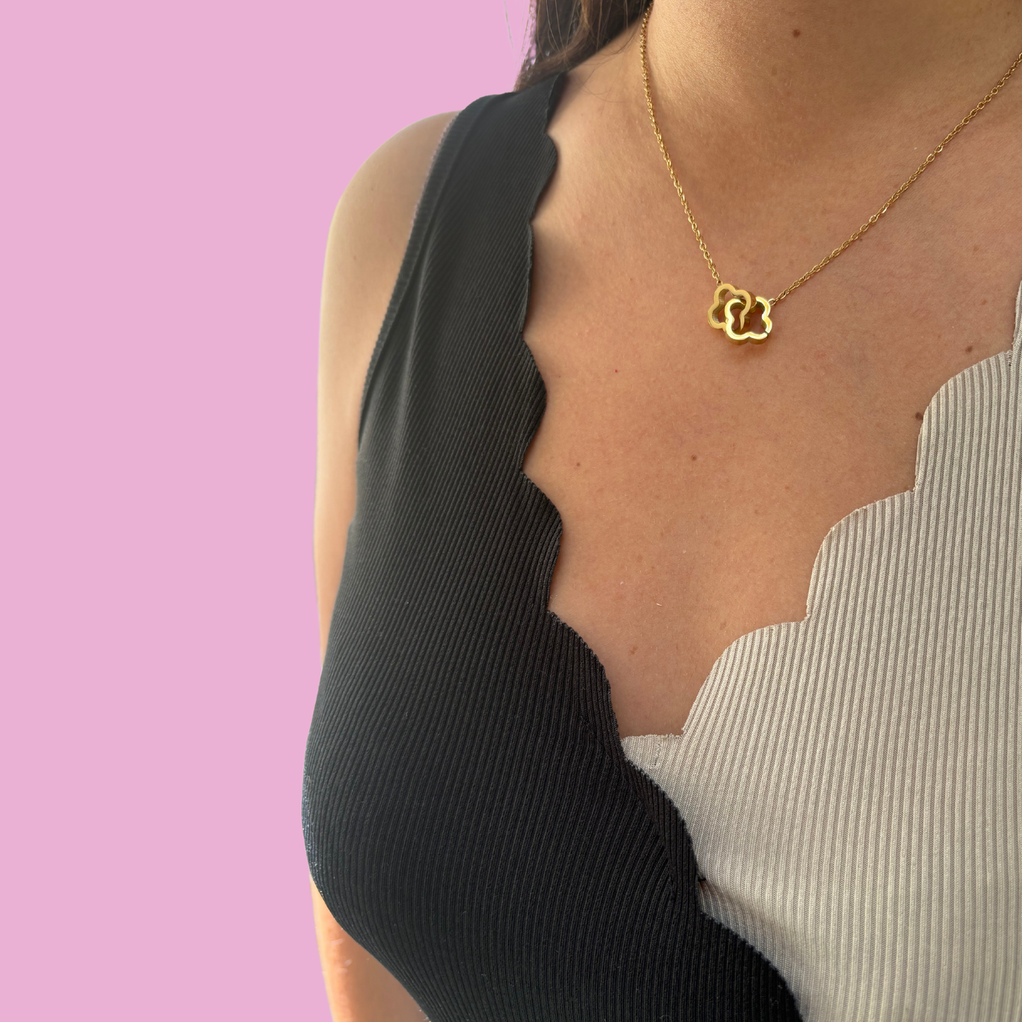 Collier double trèfle or