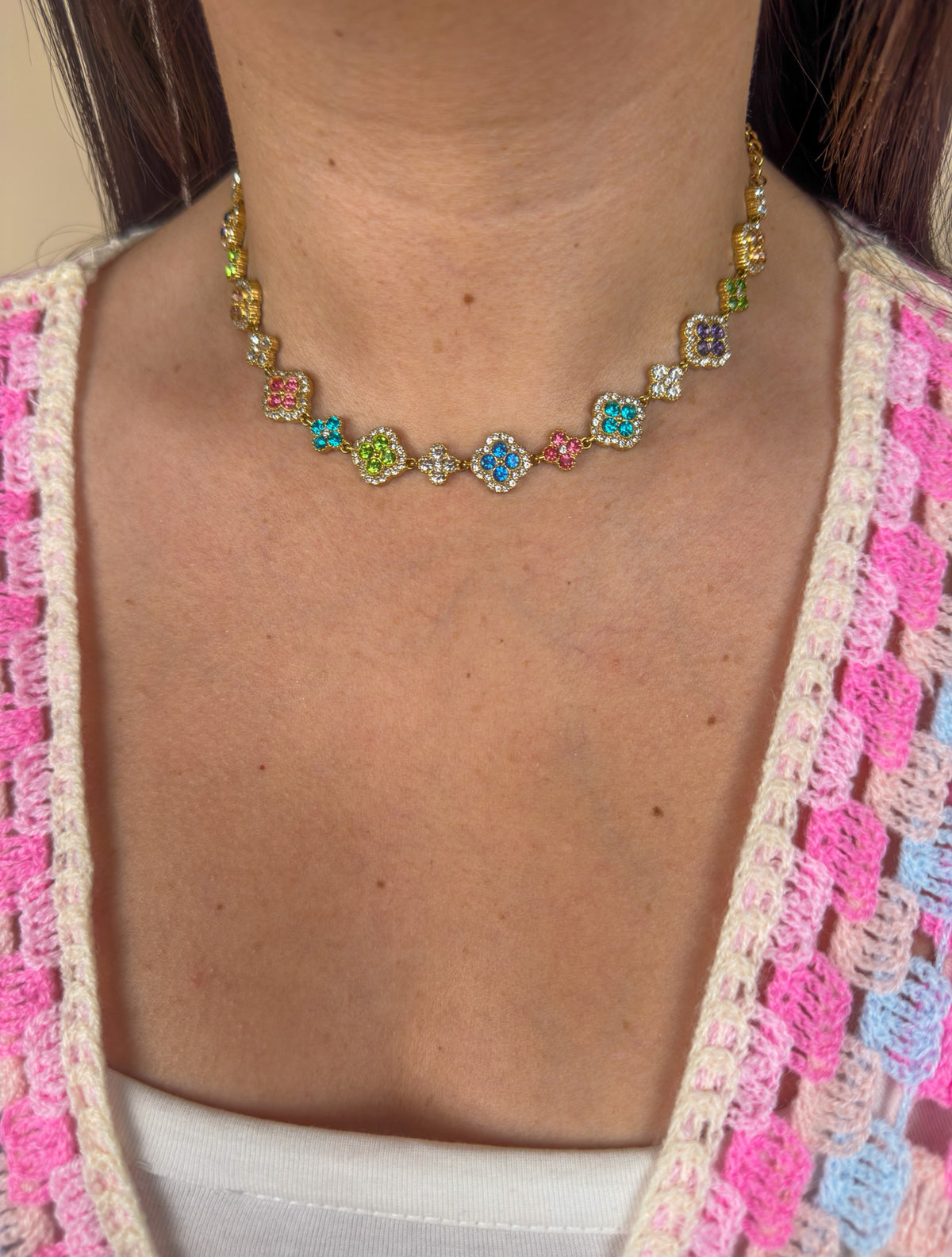 Collier Opéra multicolore or