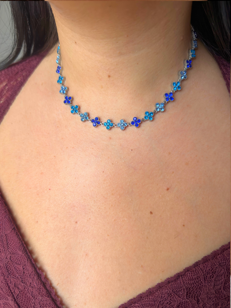 Collier Ambre argent bleu