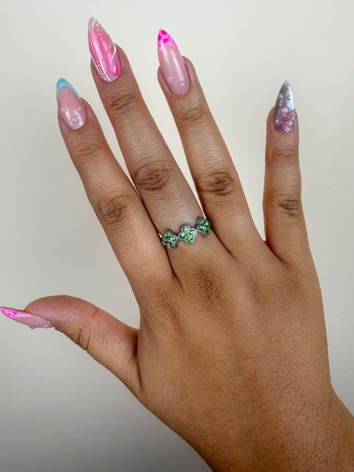 Bague Ambre argent vert