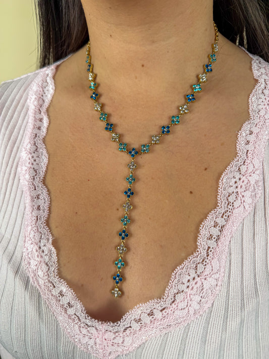Collier Y Ambre bleu