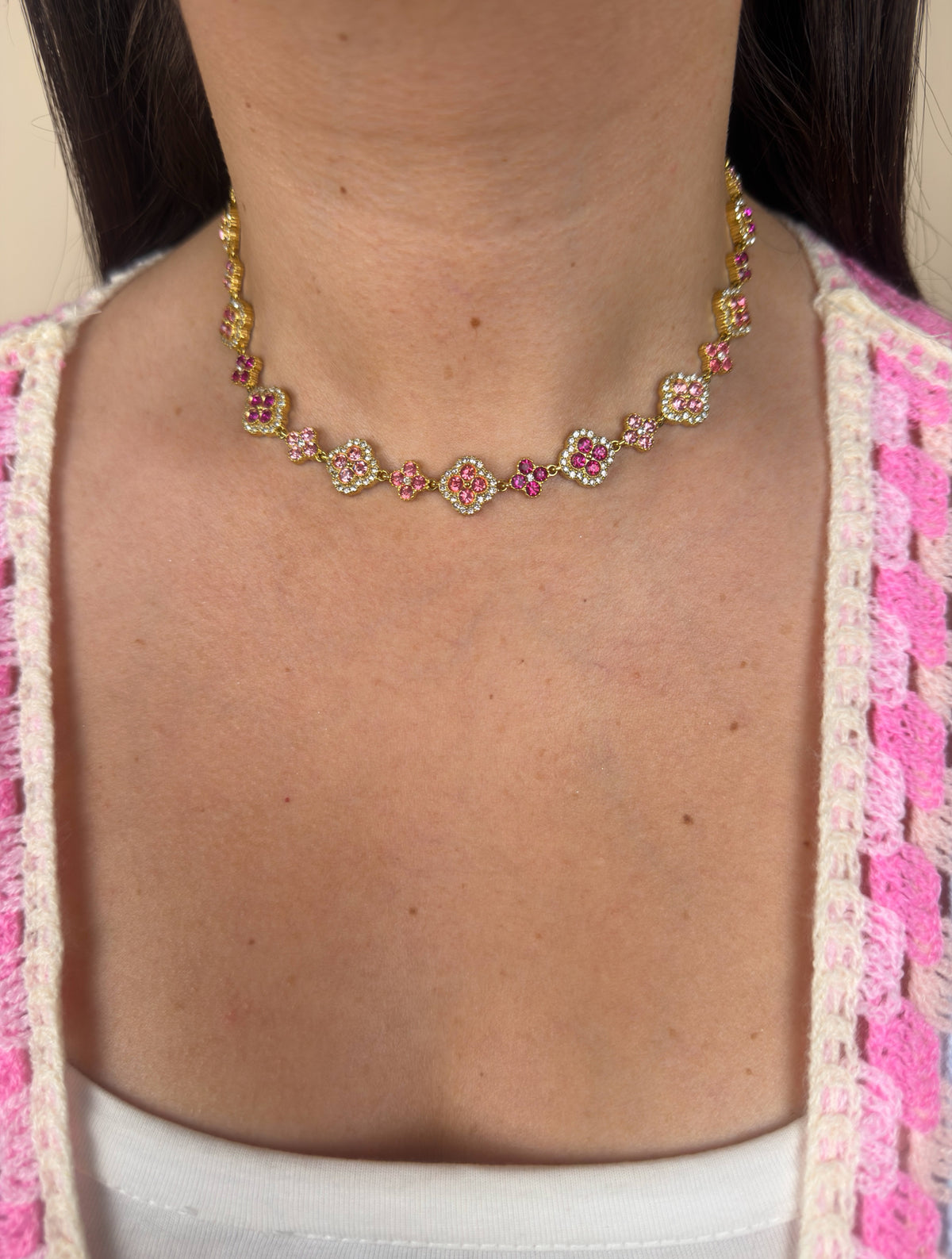Collier Opéra rose