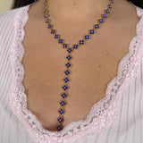 Collier Y Ambre bleu roi